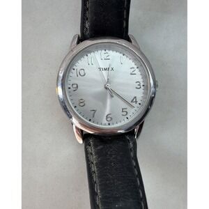 Timex SR 626 SW Silver Tone Black Genuine Leather Analog Ladies Watch
